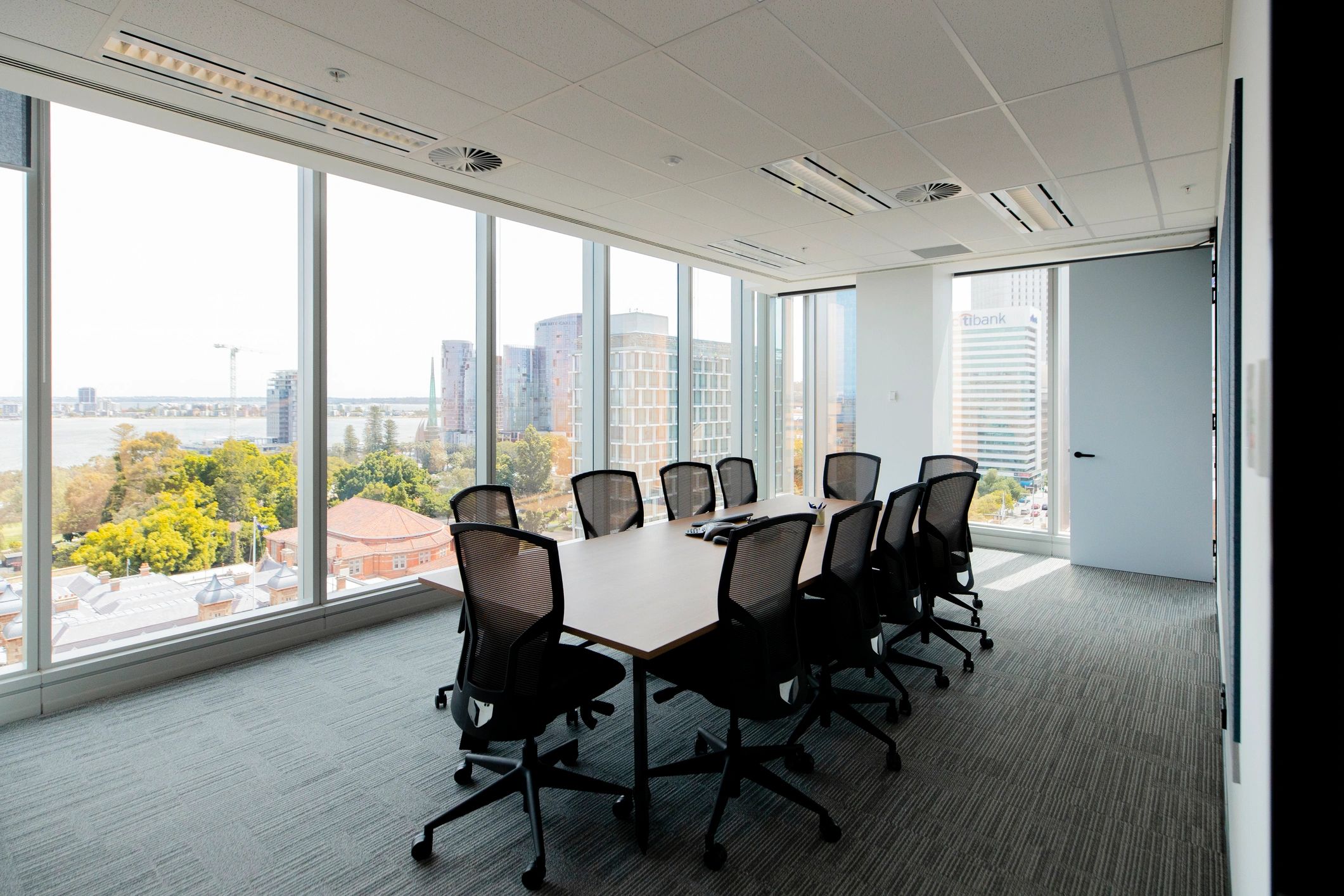 Modern boardroom prepared for a professional meeting